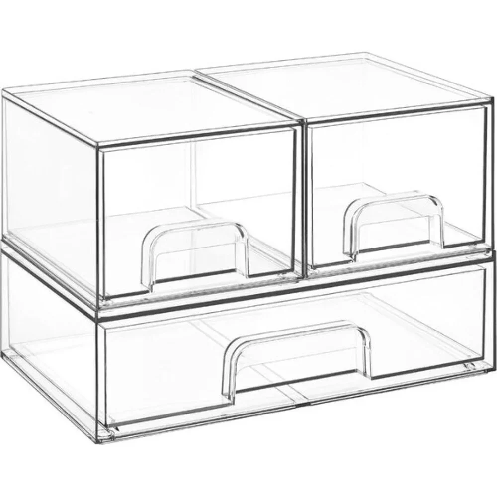 New Set of 3 Stackable Storage Drawers, Clear Bins for Makeup & Bathroom Use
